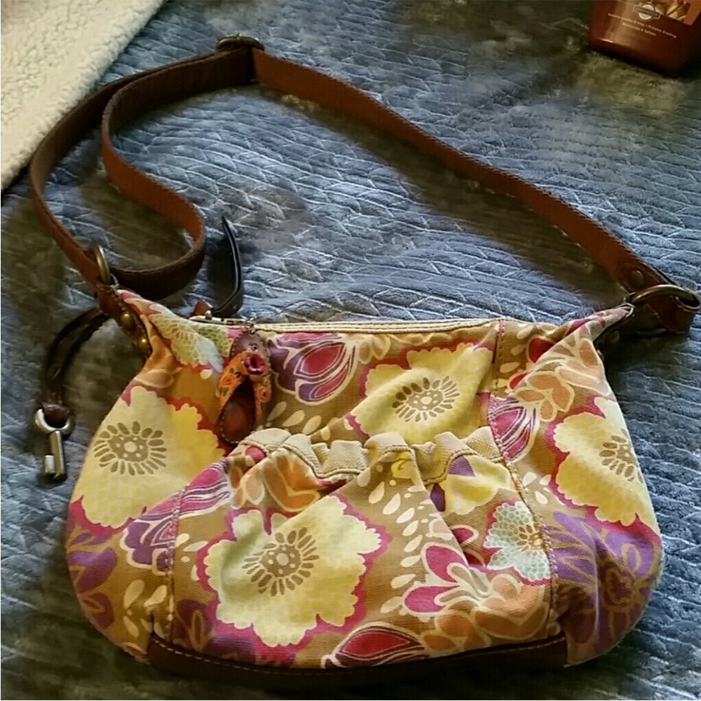 Brown and Yellow Floral Shoulder Bag with Bohemian Style Fossil Crossbody Bag